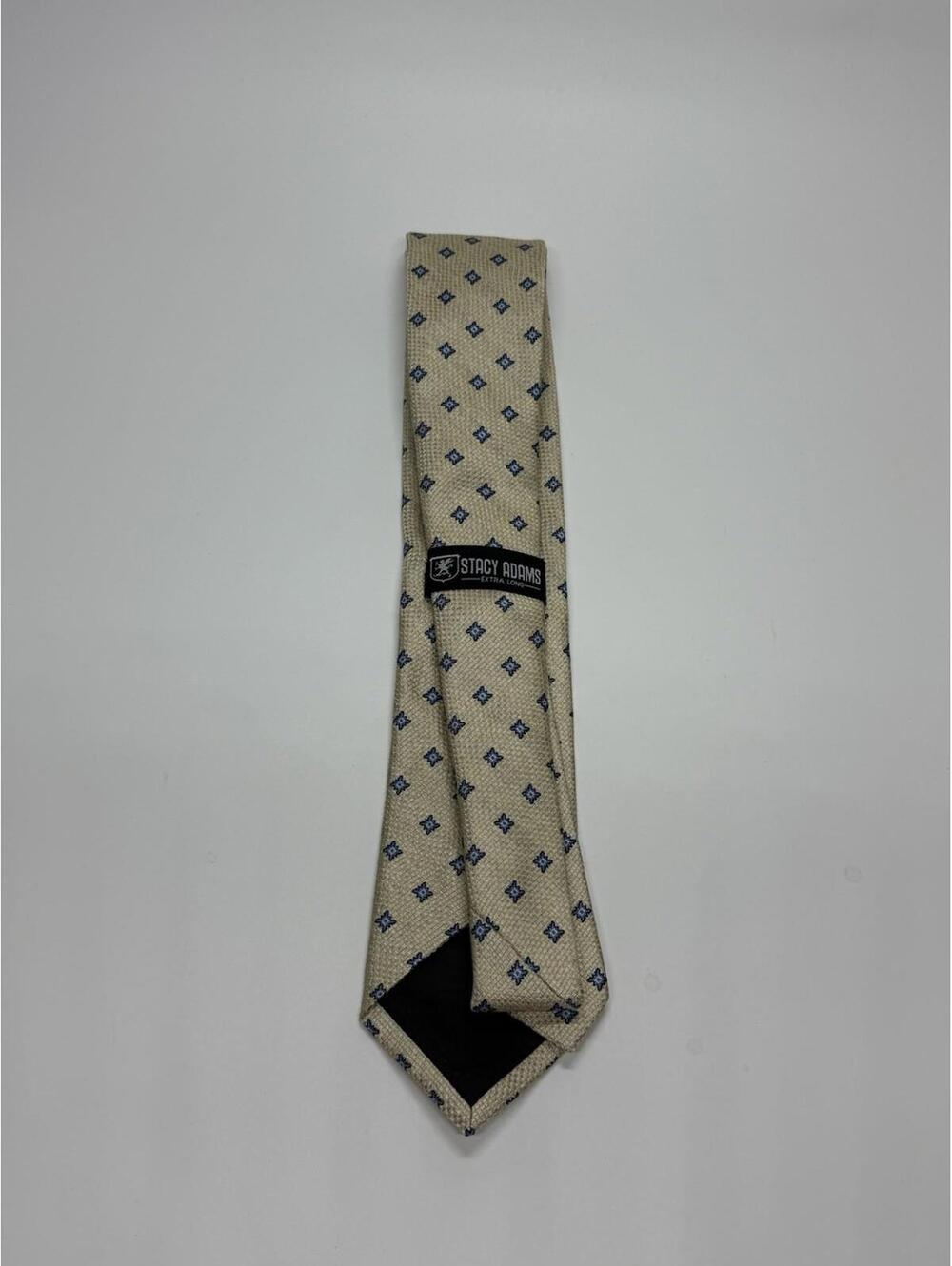 Stacy Adams Extra Long Tie XL Beige Blue Pattern Silk Necktie